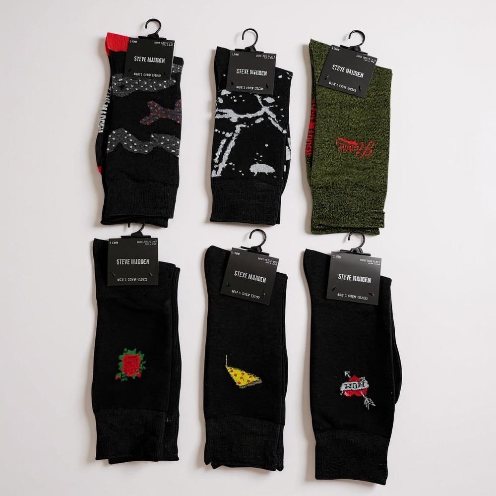 6 Pair Steve Madden Men’s Crew Socks NWT —Multiple Styles Choose Your Pairs